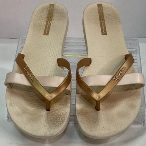 Ipanema Kirei Flip Flops Women’s Size 9 Nude/Gold Brazilian Eco-Friendly Sandal - Picture 2 of 7
